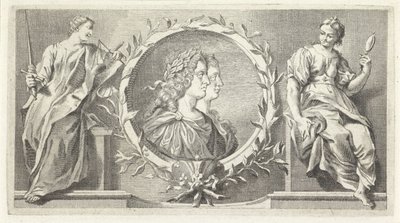 Cartouche med prismodtager mand og kvinde af Giovanni Cattini (attributed to)