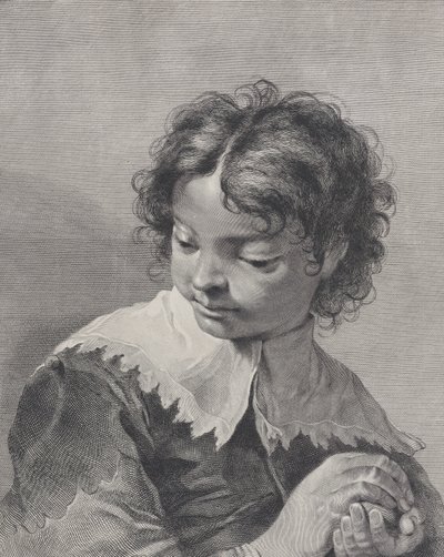 Dreng med blondekrave med et stykke frugt i hænderne, 1743. af Giovanni Cattini