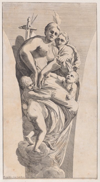 Undersøgelse til en pendentiv, der skildrer Retfærdighed og velgørenhed, 1630-50. af Giovanni Cesare Testa