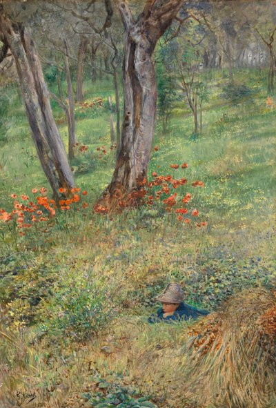 A Woodland Hideout (wc på papir) af Giovanni Costa