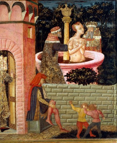 Historier om Susanne, ca. 1450, forside af malet kiste, af Giovanni di Ser Giovanni, kendt som Lo Scheggia (1406-1486), tempera på træ Detalje af Giovanni Di Ser Giovanni Lo Scheggia Guidi