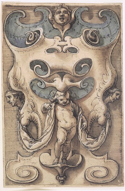 Cartouche med en Putto af Giovanni Domenico Capellino