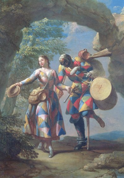 En harlekin vender tilbage fra krig, ca. 1742 af Giovanni Domenico Ferretti