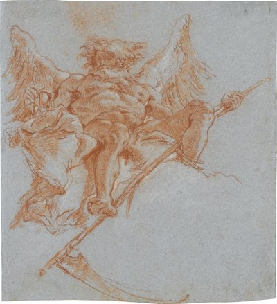 Chronos på skyer; verso: draperistudie af Giovanni Domenico Tiepolo