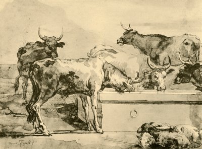 Køer vanding, midten af slutningen af det 18. århundrede, 1928 af Giovanni Domenico Tiepolo