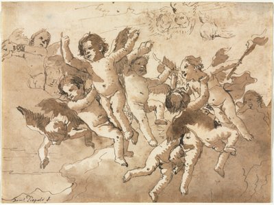 Amor i skyerne med ledsagende keruber, 1757 eller senere. af Giovanni Domenico Tiepolo