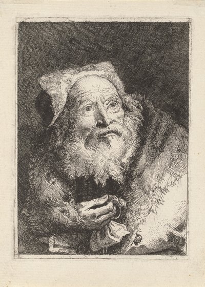 Ældre mand med et armbånd, fra Raccolta di Teste (Samling af hoveder) af Giovanni Domenico Tiepolo