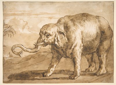 Elefant i et landskab af Giovanni Domenico Tiepolo