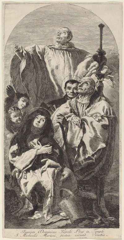 Fire hellige af Benediktinerordenen af Giovanni Domenico Tiepolo