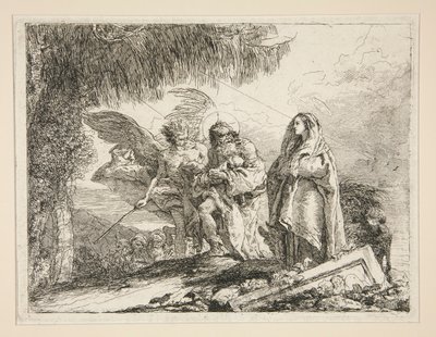 Joseph Carrying Jesus in his Arms, fra serien Idee pittoresche sopra la fuga in Egitto (Flight into Egypt) af Giovanni Domenico Tiepolo