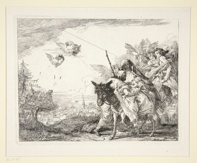 Joseph Contemplates the Infant Jesus, fra serien Picturesque Ideas over the Flight into Egypt (Flight into Egypt) af Giovanni Domenico Tiepolo