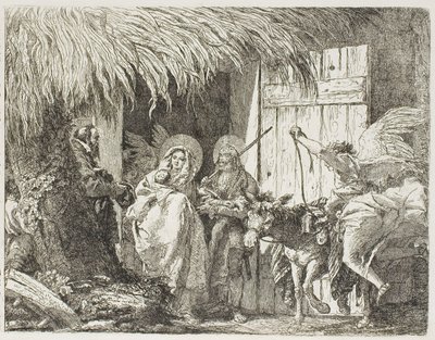 Joseph og Mary søger ly, plade fem fra Flugten til Egypten af Giovanni Domenico Tiepolo