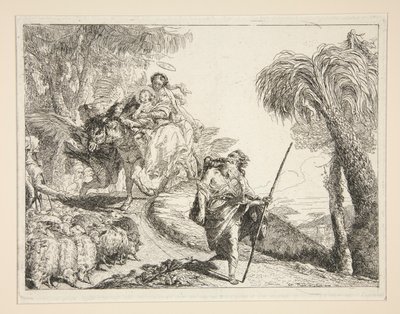 Josef med jomfruen og barnet, fra serien Idee pittoresche sopra la fuga in Egitto (Flight into Egypt) af Giovanni Domenico Tiepolo