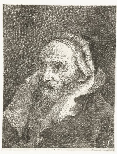 Mand med høj drejet kappekrave Samling af hoveder (serietitel) Raccolta di Teste (serietitel) af Giovanni Domenico Tiepolo