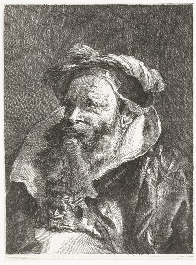 Mand med satyrhoved på spænde Samling af hoveder (serietitel) Raccolta di Teste (serietitel) af Giovanni Domenico Tiepolo