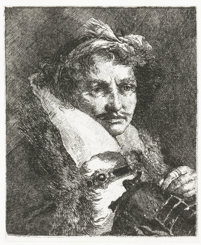 Mand med overskæg og hjelm Samling af hoveder (serietitel) Raccolta di Teste (serietitel) af Giovanni Domenico Tiepolo