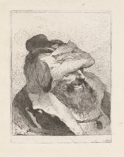 Gammel mand med sin hat på panden, fra Raccolta di Teste (Samling af hoveder) af Giovanni Domenico Tiepolo