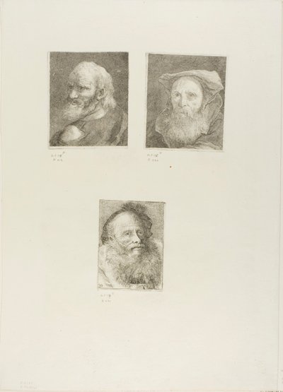 Gammel mand med skæg, skægget gammel mand med hat, gammel mand med dekorativ kasket af Giovanni Domenico Tiepolo