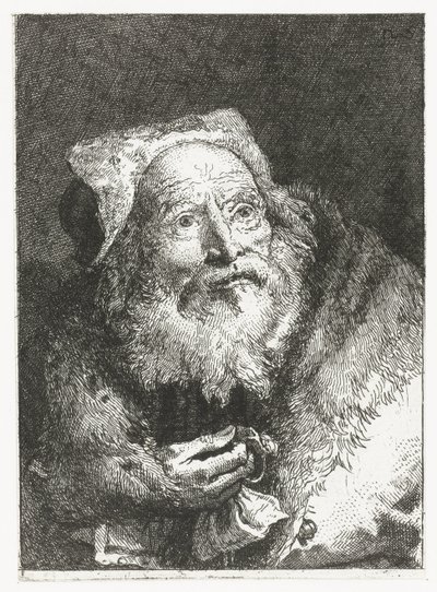 Gammel mand med armbånd i hånden Samling af hoveder (serietitel) Raccolta di Teste (serietitel) af Giovanni Domenico Tiepolo