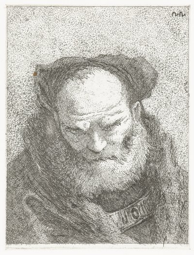 Gammel mand med skæg og bøjet hoved Samling af hoveder (serietitel) Raccolta di Teste (serietitel) af Giovanni Domenico Tiepolo
