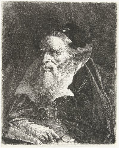 Gammel mand med bog og forstørrelsesglas Samling af hoveder (serietitel) Raccolta di Teste (serietitel) af Giovanni Domenico Tiepolo