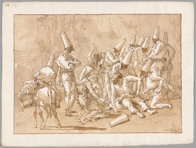 Punchinello kollapser på vejen af Giovanni Domenico Tiepolo