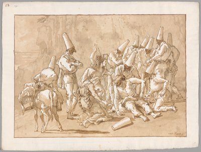 Punchinello kollapser på vejen af Giovanni Domenico Tiepolo