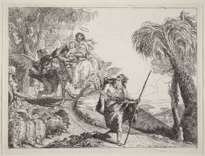 Flugten med Josef i forgrunden af Giovanni Domenico Tiepolo