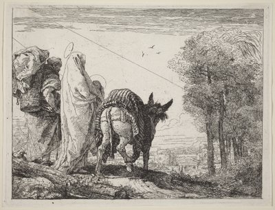 Flugten med den hellige familie til venstre af Giovanni Domenico Tiepolo
