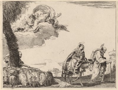 Flugten med den hellige familie til højre af Giovanni Domenico Tiepolo