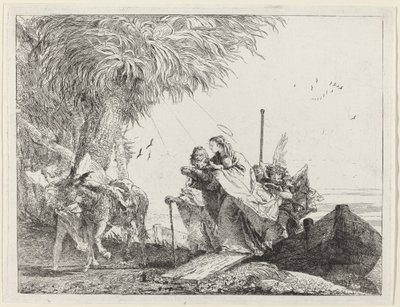 Den hellige familie går i land af Giovanni Domenico Tiepolo