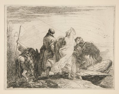The Holy Family Leaving the Bank of the River, fra serien Idee pittoresche sopra la fuga in Egitto (Flight into Egypt) af Giovanni Domenico Tiepolo