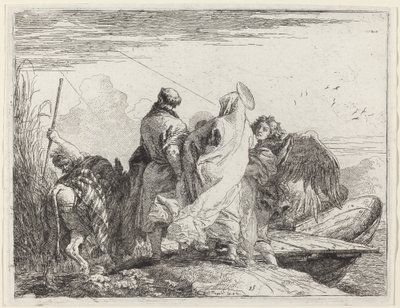 Den hellige familie forbereder sig på at gå om bord af Giovanni Domenico Tiepolo