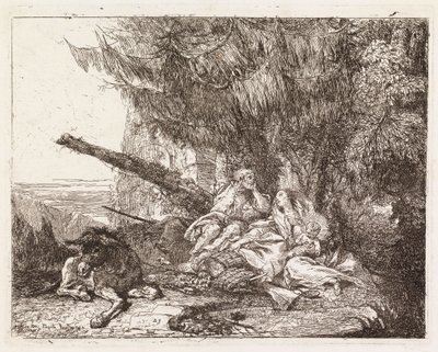 Den hellige familie hvilende under et grantræ (Flugten til Egypten XXIII) af Giovanni Domenico Tiepolo