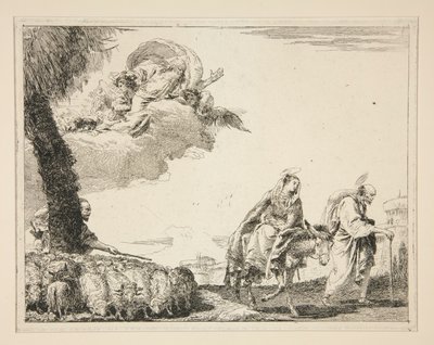 The Holy Family, fra serien Picturesque Ideas Over the Flight into Egypt (Flight into Egypt) af Giovanni Domenico Tiepolo
