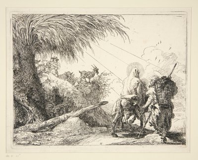 The Holy Family on a Rocky Path, fra serien Idee pittoresche sulla fuga in Egitto (Flyt til Egypten) af Giovanni Domenico Tiepolo