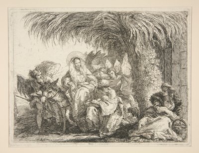Den hellige familie under et palmetræ, fra serien Idee pittoresche sopra la fuga in Egitto (Flight into Egypt) af Giovanni Domenico Tiepolo