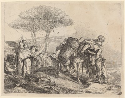 Madonnaen og barnet til venstre, med en fil af engle af Giovanni Domenico Tiepolo