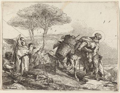 Madonnaen og barnet til venstre, med en fil af engle af Giovanni Domenico Tiepolo