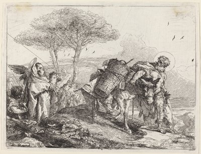 Madonnaen og barnet til venstre, med en fil af engle af Giovanni Domenico Tiepolo