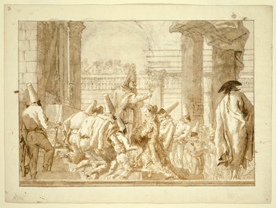 Punchinellos fars ægteskab af Giovanni Domenico Tiepolo