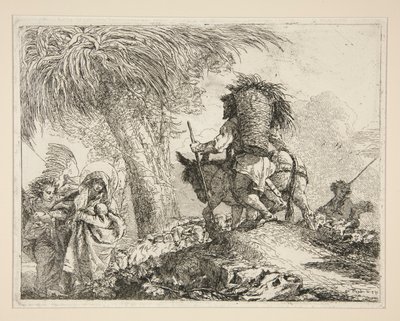 Jomfruen og barnet med Josef, fra serien Idee pittoresche sopra la fuga in Egitto (Flight into Egypt) af Giovanni Domenico Tiepolo