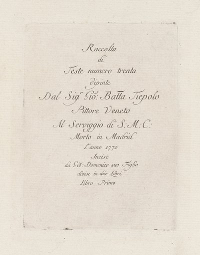 Titelside, fra Raccolta di Teste (Samling af hoveder) af Giovanni Domenico Tiepolo
