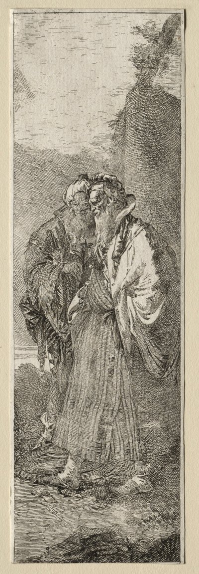 To gamle mænd i et landskab. af Giovanni Domenico Tiepolo