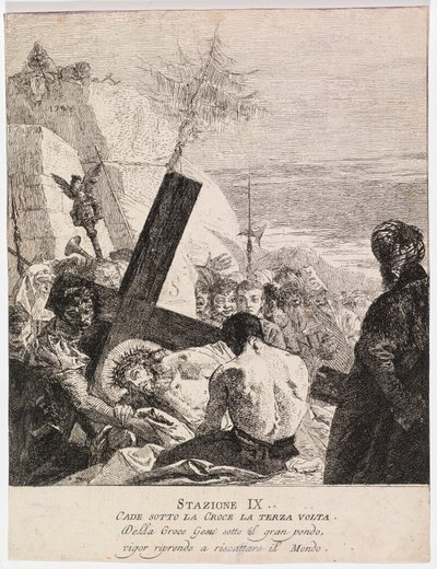 Via crucis - Station IX. Jesus falder for tredje gang af Giovanni Domenico Tiepolo