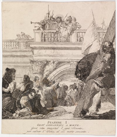 Via crucis - Station I. Jesus dømmes til døden af Giovanni Domenico Tiepolo