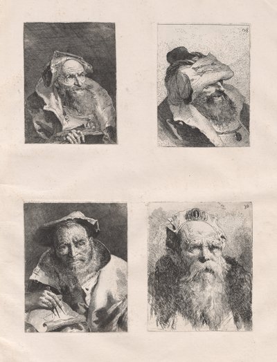 Samling af hoveder (del I og II) af Giovanni Domenico Tiepolo, after Giovanni Battista Tiepolo