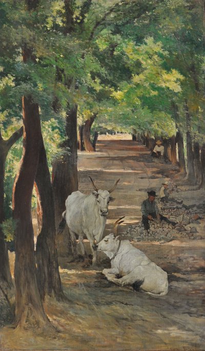 Avenue med okser og stenbrydere, ca. 1875 (olie på lærred) af Giovanni Fattori