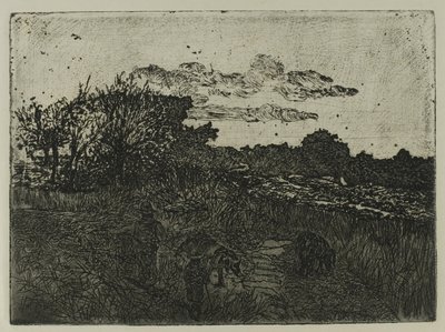 Land ved solnedgang med svinehyrder af Giovanni Fattori