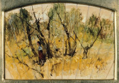 Skov med en figur, studiet af en vifte, af Giovanni Fattori, olie på papir på lærred af Giovanni Fattori